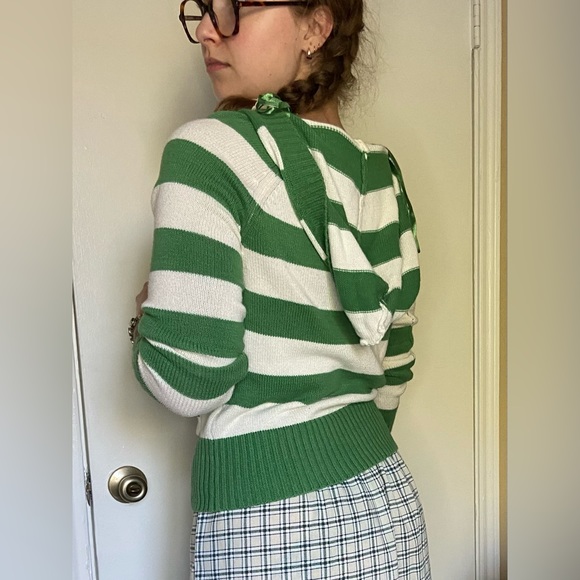 Green and white striped Aeropostale button up hoodie - Picture 2 of 5